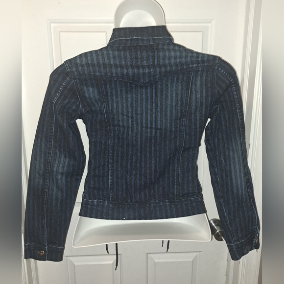 🆕️Y2k Crest Striped Lace Up Demin Cropped Jacket NWT Sz L - Picture 5 of 14